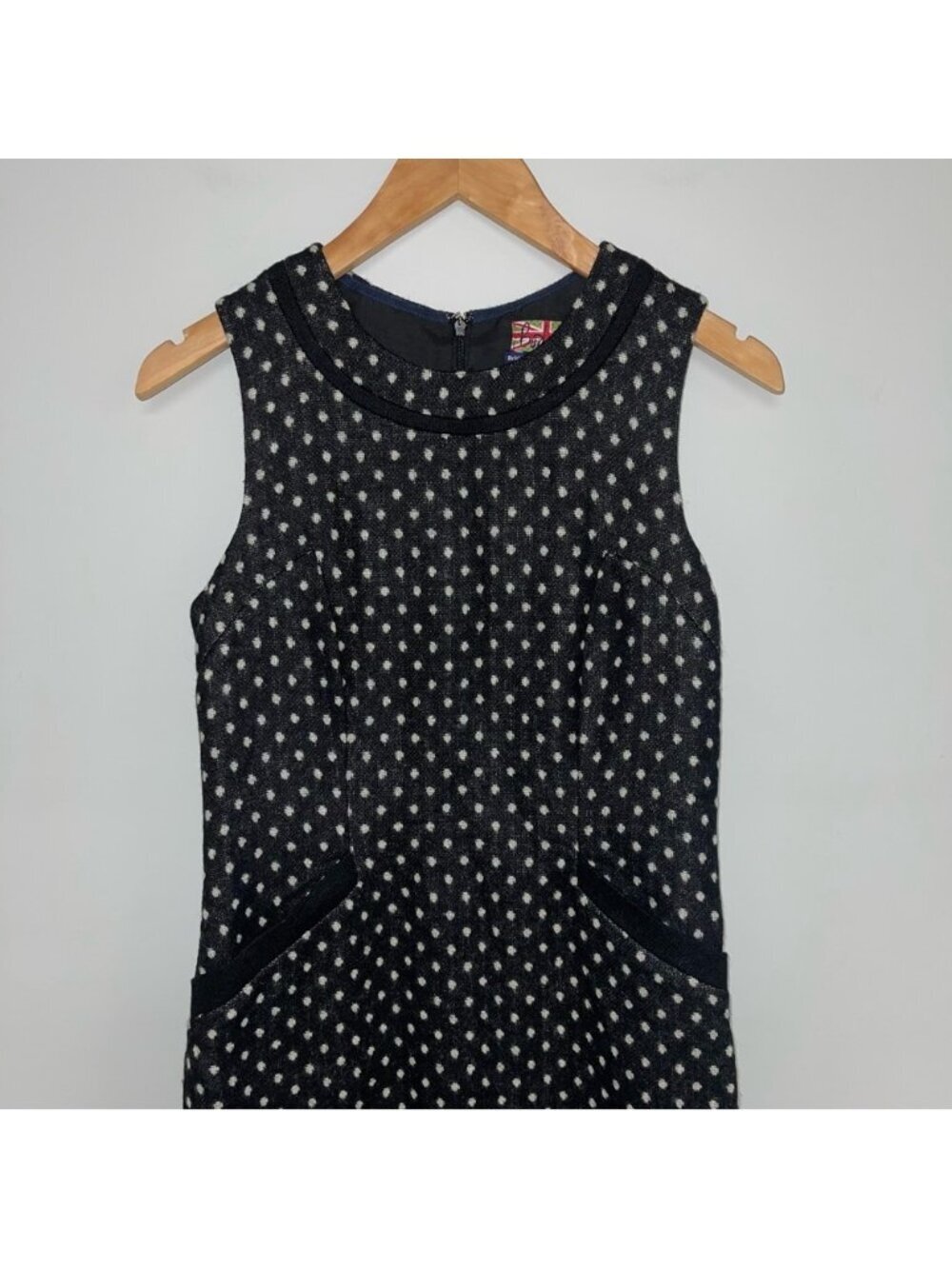 Boden Dress Women’s Size 4 US Long Black Ivory Deborah Tweed Wool Shift - Picture 4 of 9